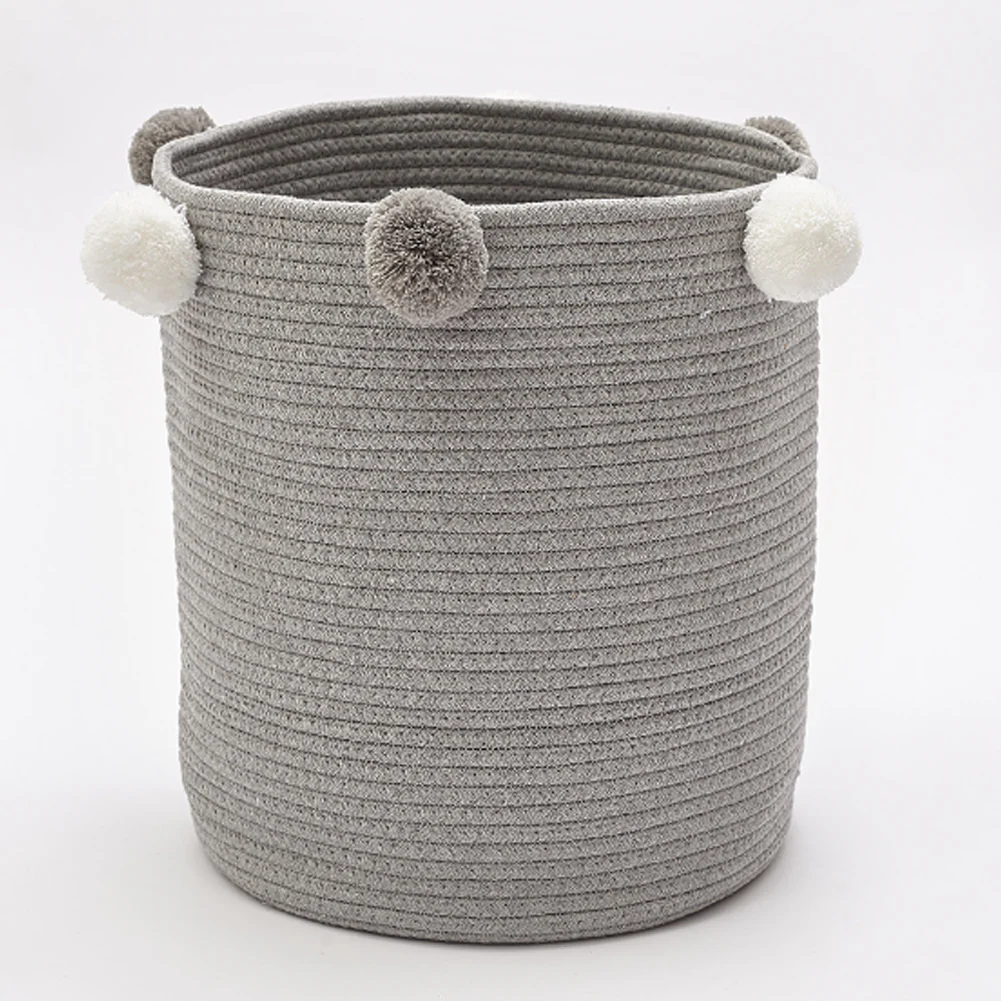 Lifeideas Cotton Rope Basket Woven Laundry Blanket Toy Basket Organizer With Pompom Living Room Grey - Image 3