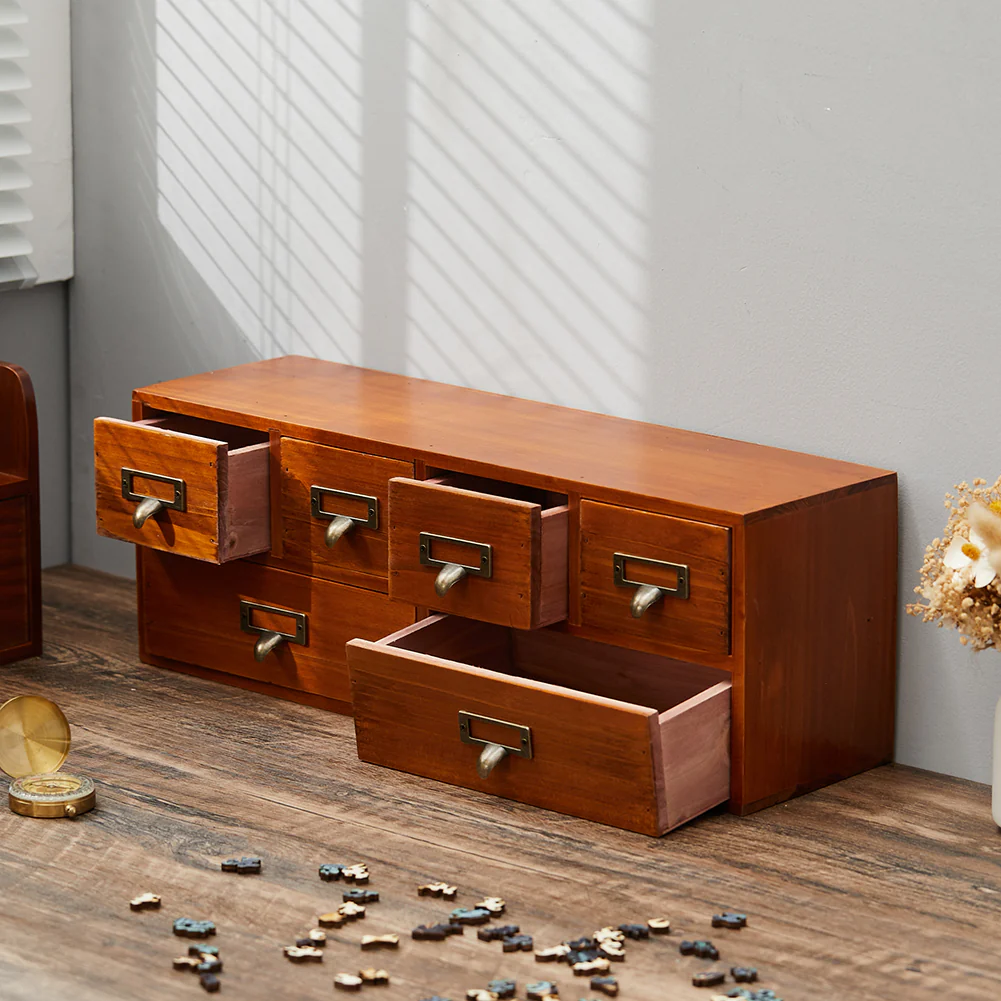 Lifeideas Desktop Retro Wood 6-Drawer Storage Organizer - Image 2