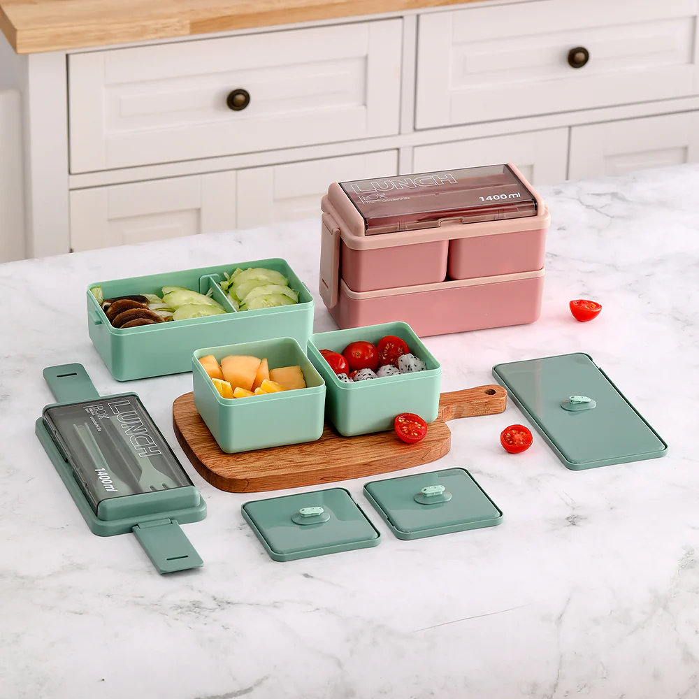 Lifeideas Dual-Layer Plastic Bento Lunch Box with Cutlery - Image 2