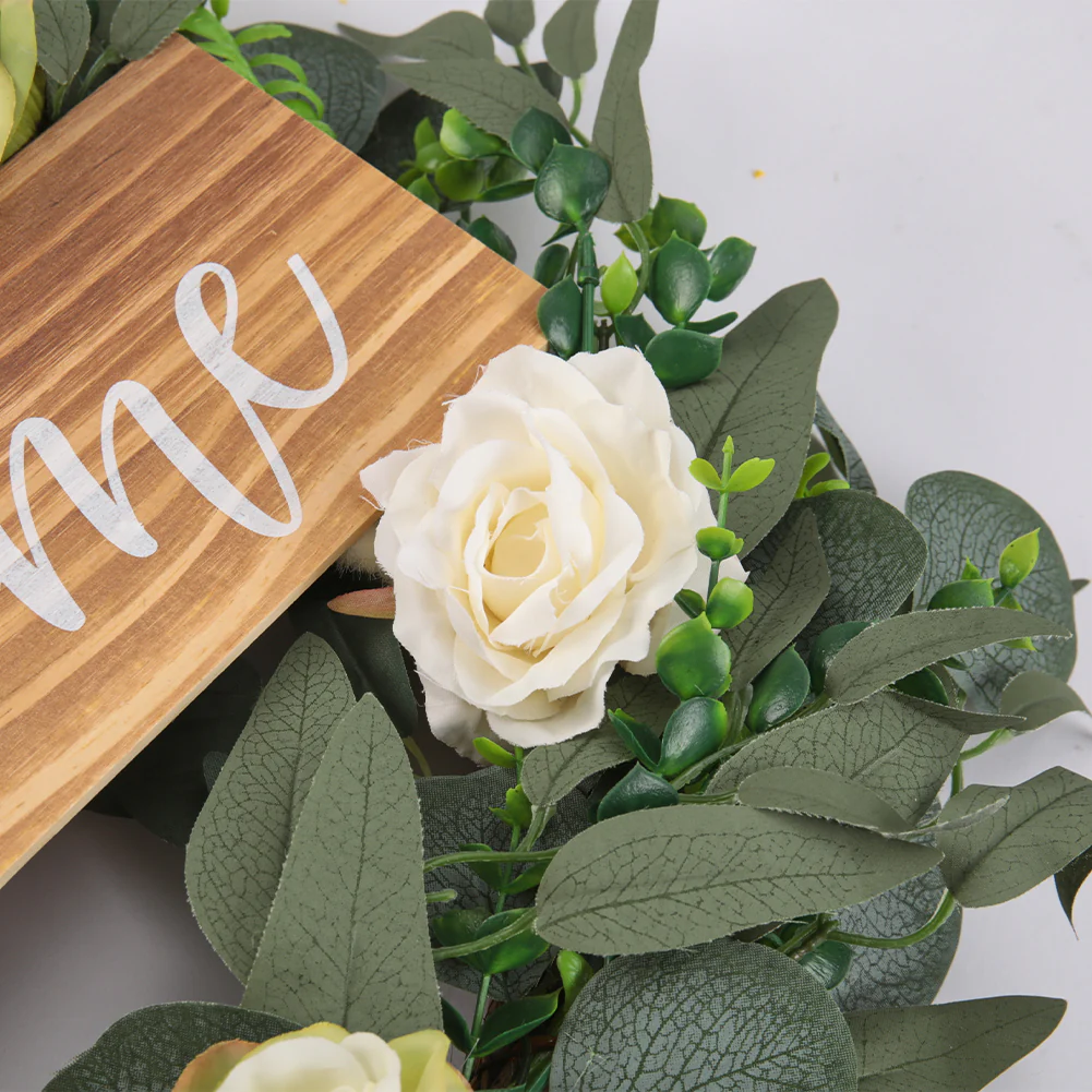 Lifeideas Farmhouse Door Artificial Rose Flower Wreath with Welcome - Image 4