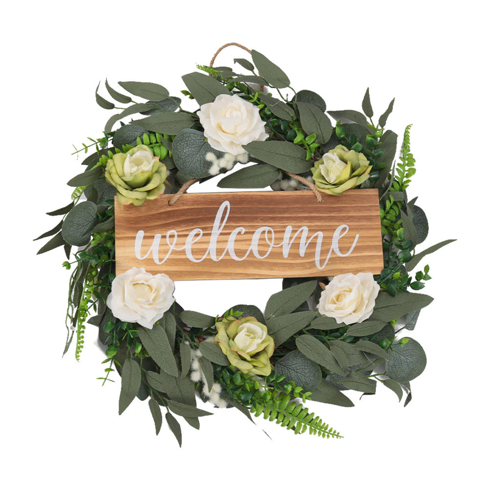 Lifeideas Farmhouse Door Artificial Rose Flower Wreath with Welcome - Image 7