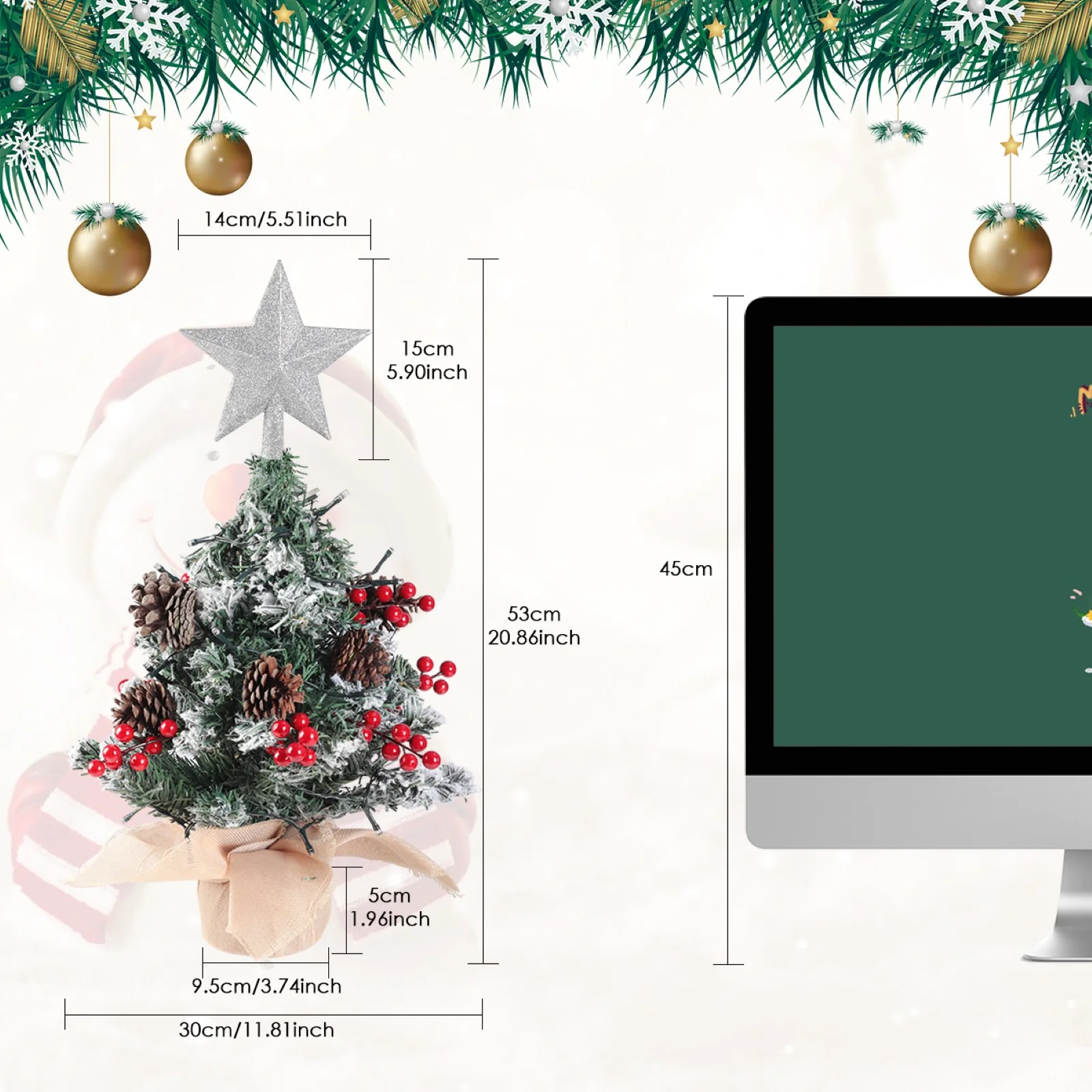 Lifeideas Mini Pre Lit Tabletop DIY Christmas Tree With Star Topper - Image 3