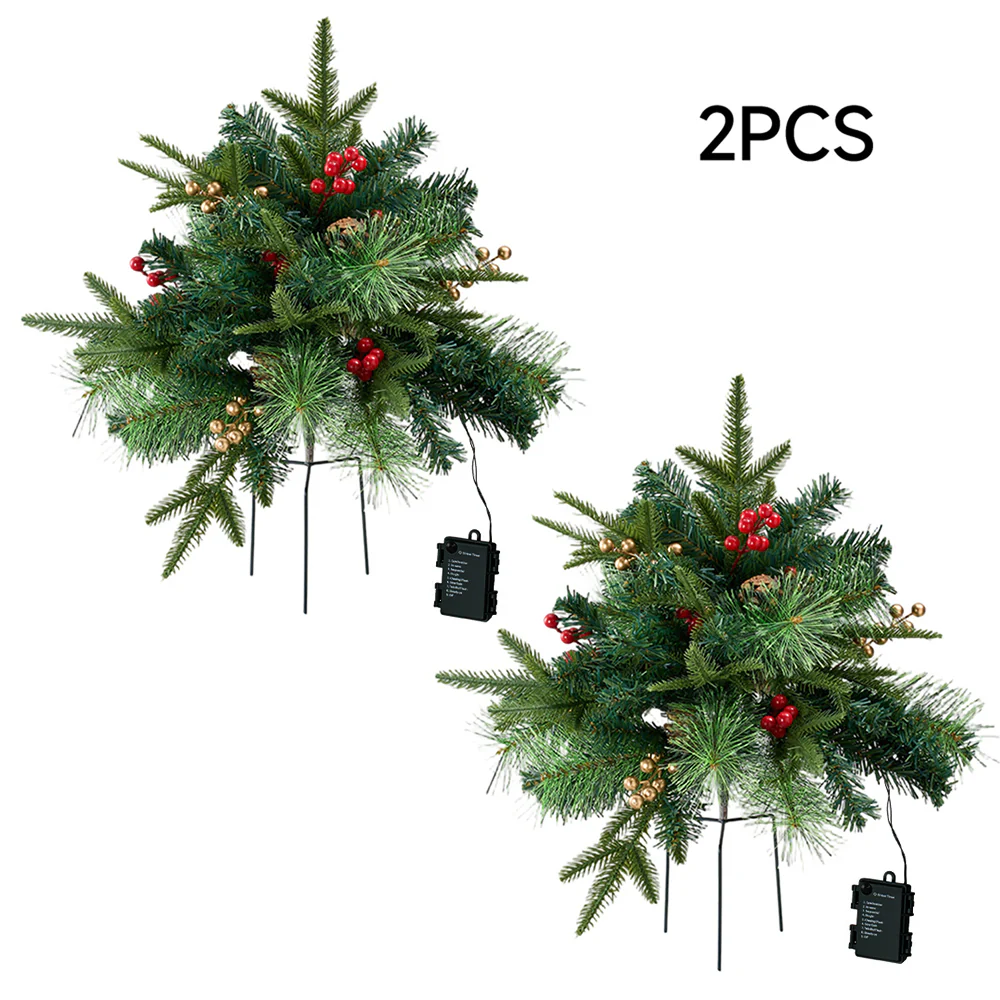 Lifeideas Pack of 2 Artificial Christmas Tree Urn Filler Decoration with String Lights - Image 8