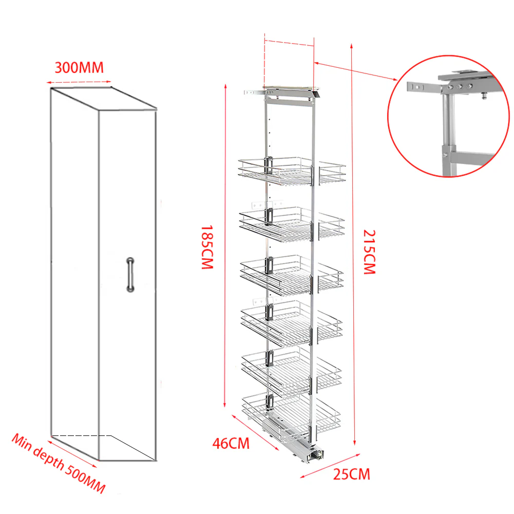 Tall And Narrow 6-Tier Metal Kitchen Pull-out Kitchen Cabinet Basket Shelf - Image 7