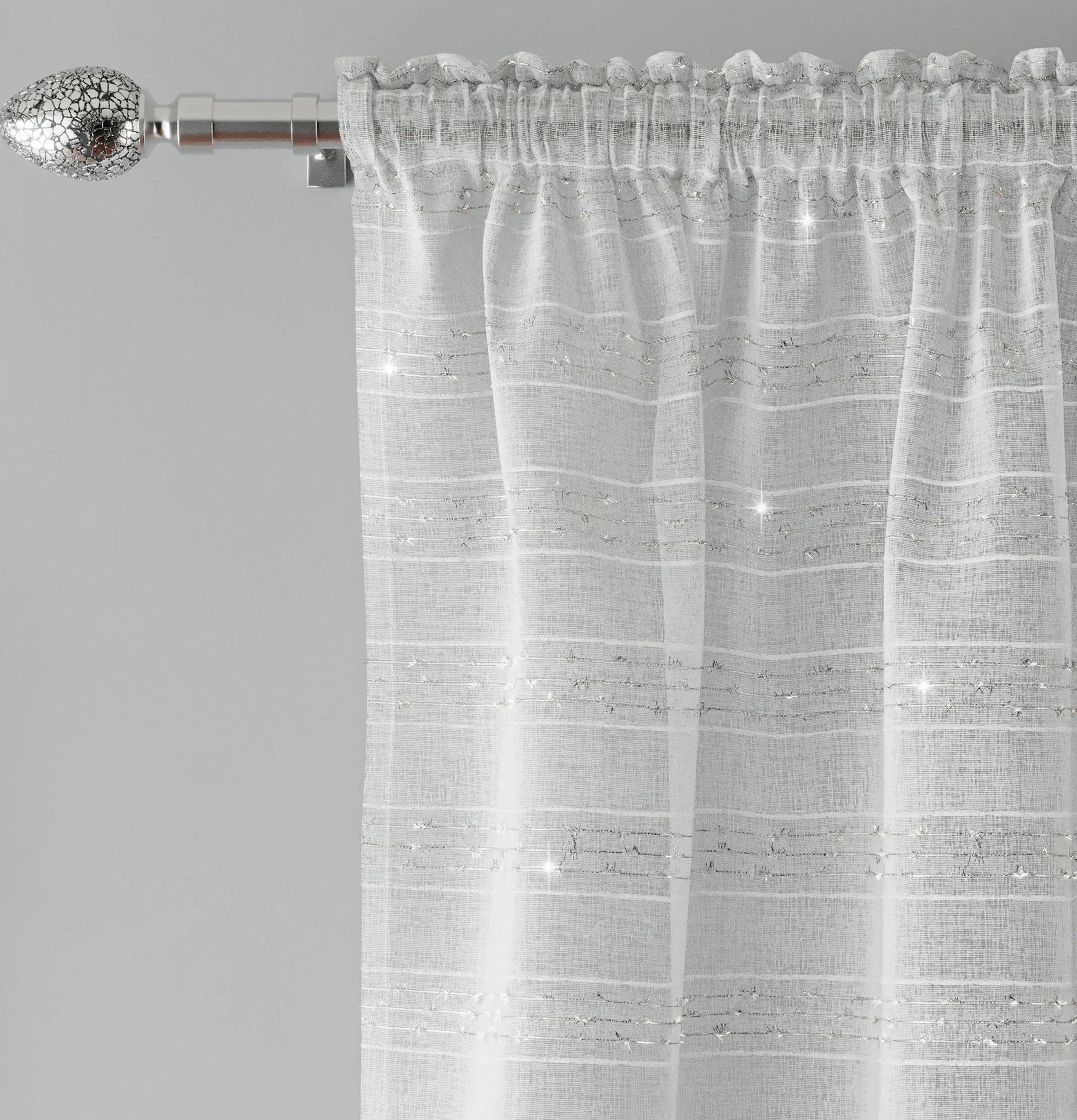 Lima Silver Metallic Lurex Stripe Voile Panels - Pair - Image 2