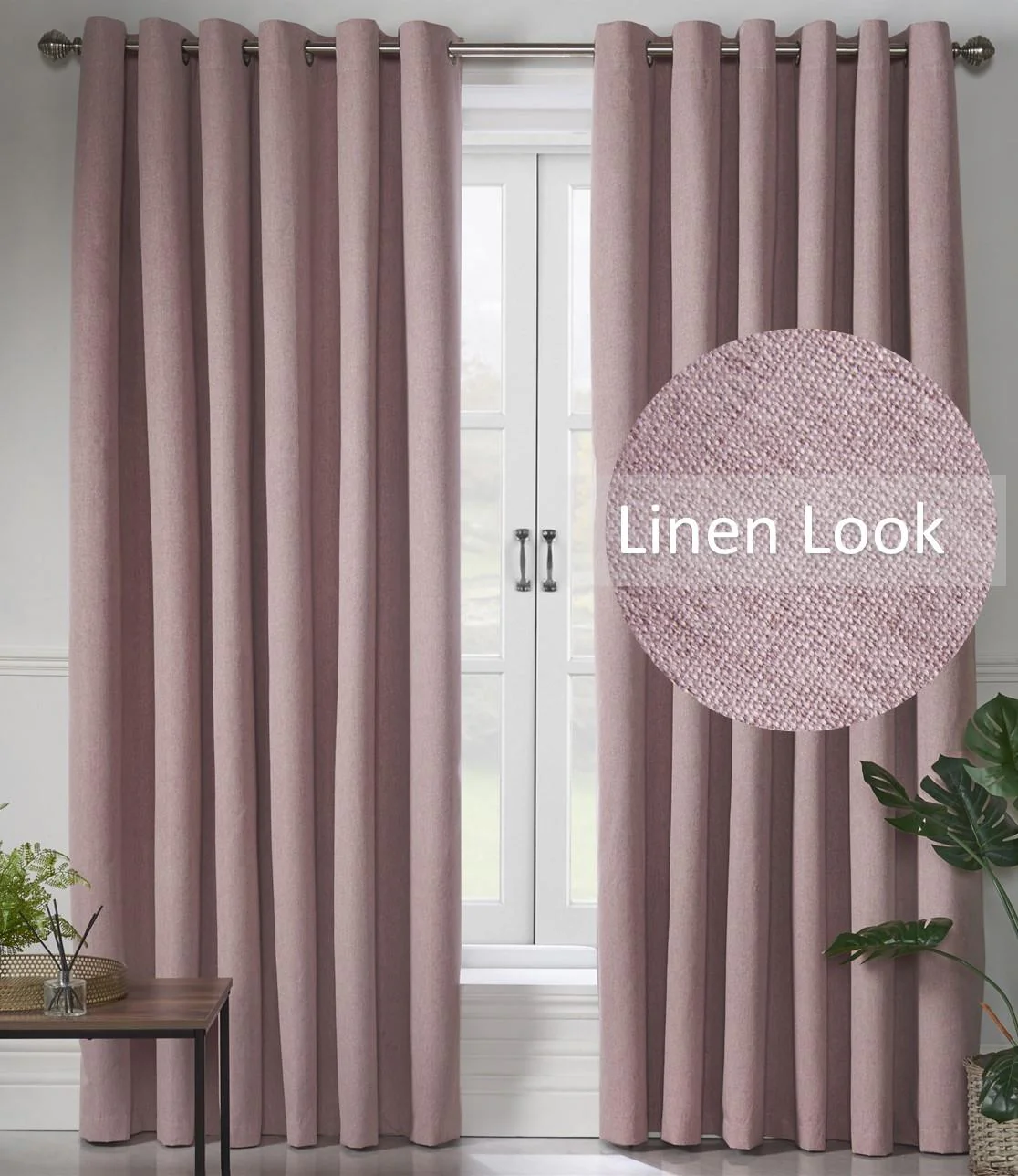 Linen Look Ring Top Blackout Curtains