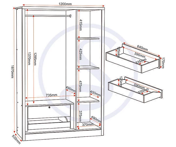 LISBON 3 DOOR MIRRORED WARDROBE - BLACK WOOD GRAIN - Image 6