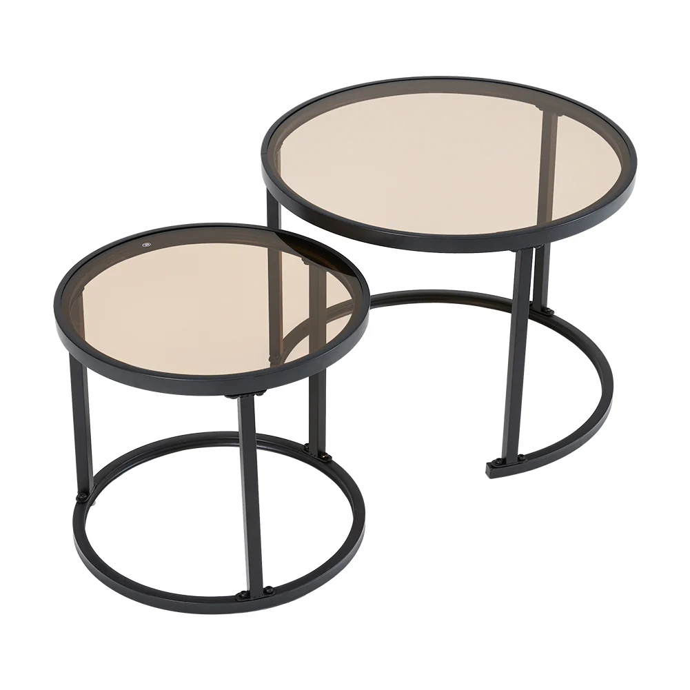 Livingandhome 2-Piece Glass Top Coffee Table Set - Image 6