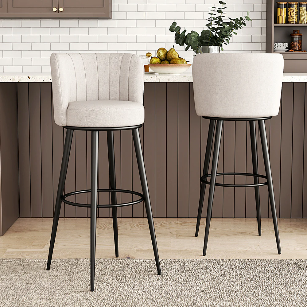 Livingandhome 2 Piece Modern Linen Bar Chairs Set - Image 2