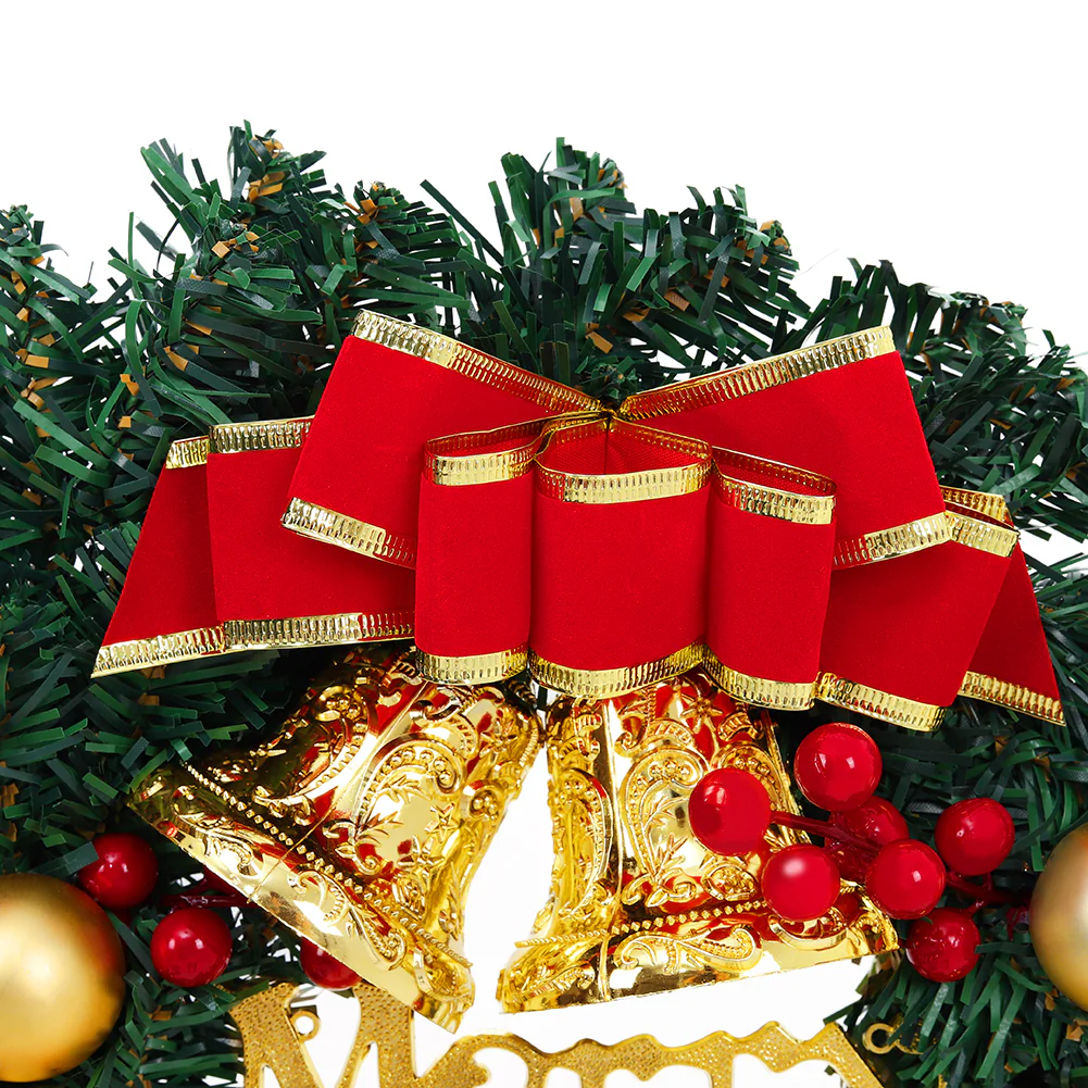 Livingandhome 30cm Christmas Artificial Wreath with Xmas Baubles Bells Bow Knots - Image 5