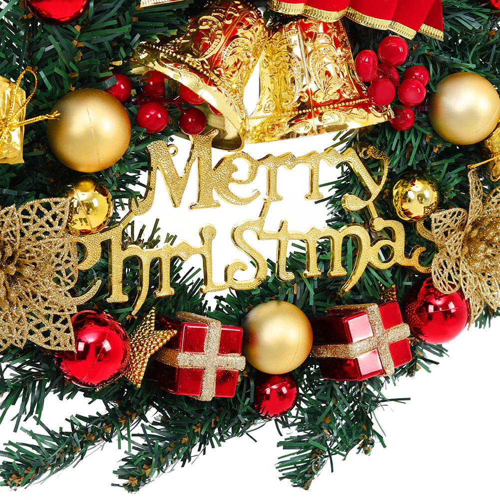 Livingandhome 30cm Christmas Artificial Wreath with Xmas Baubles Bells Bow Knots - Image 6