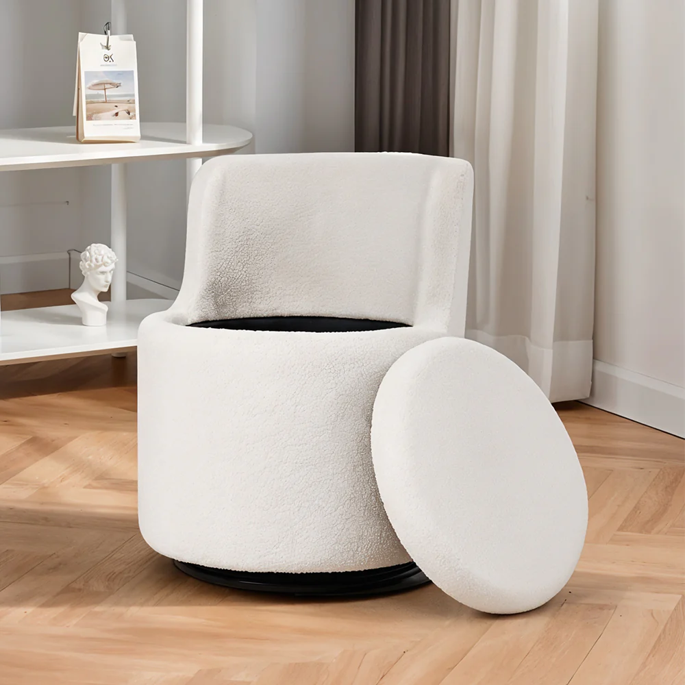 Livingandhome 360° Upholstered Sherpa Swivel Chair With Hidden Storage