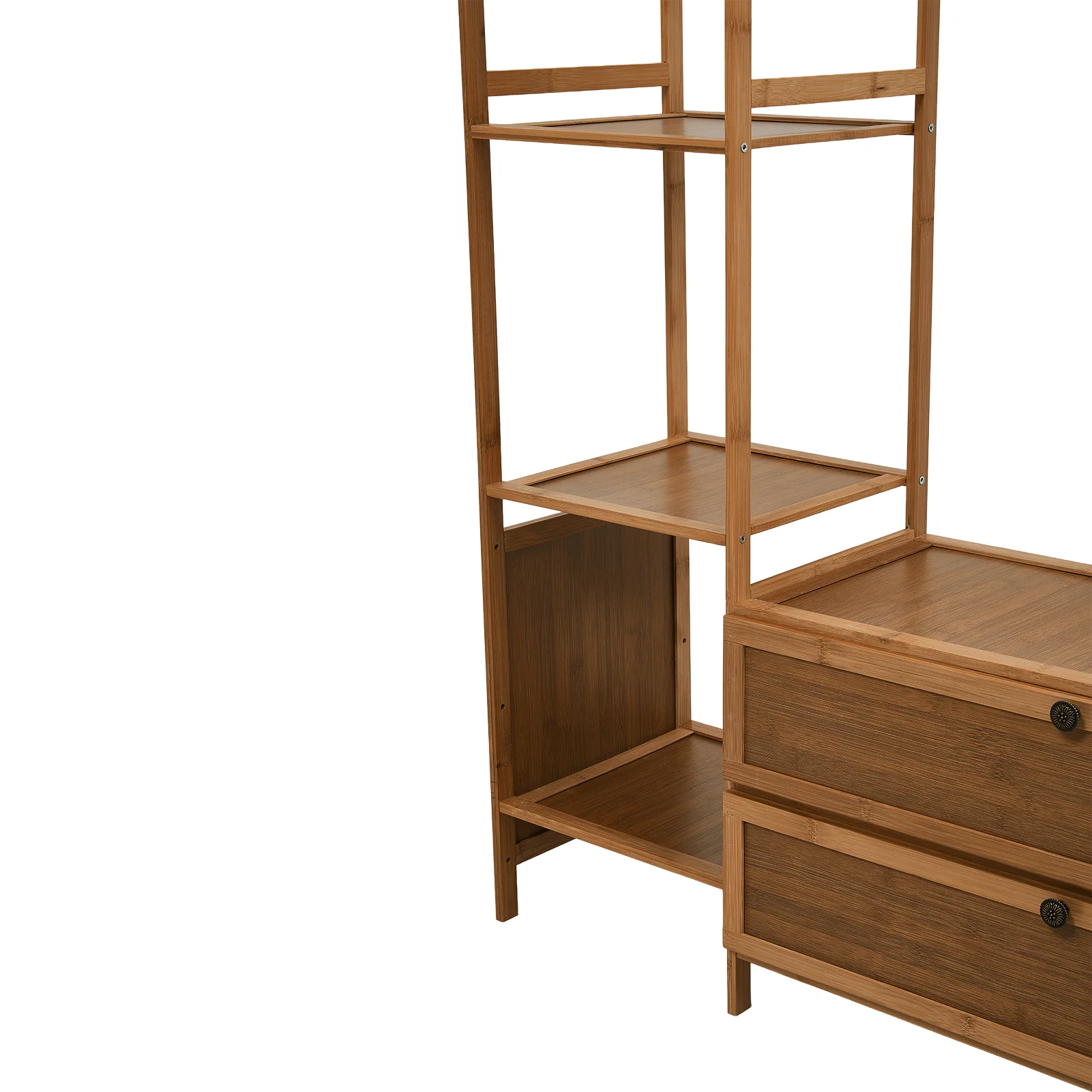 Livingandhome 81cm Multi-functional Wooden Coat Rack with Storage Drawers - Image 5