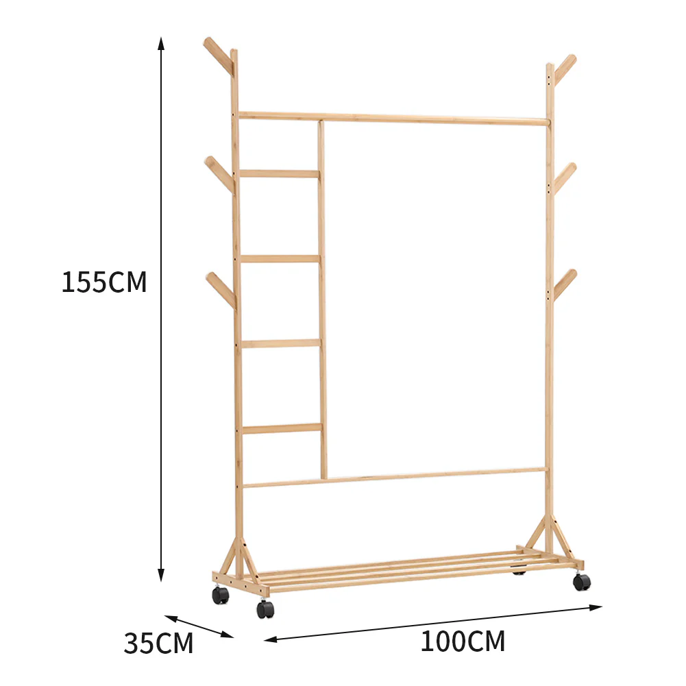 Livingandhome Bamboo Clothes Rack with Bottom Shelf Shoe Clothing Organizer - Image 2