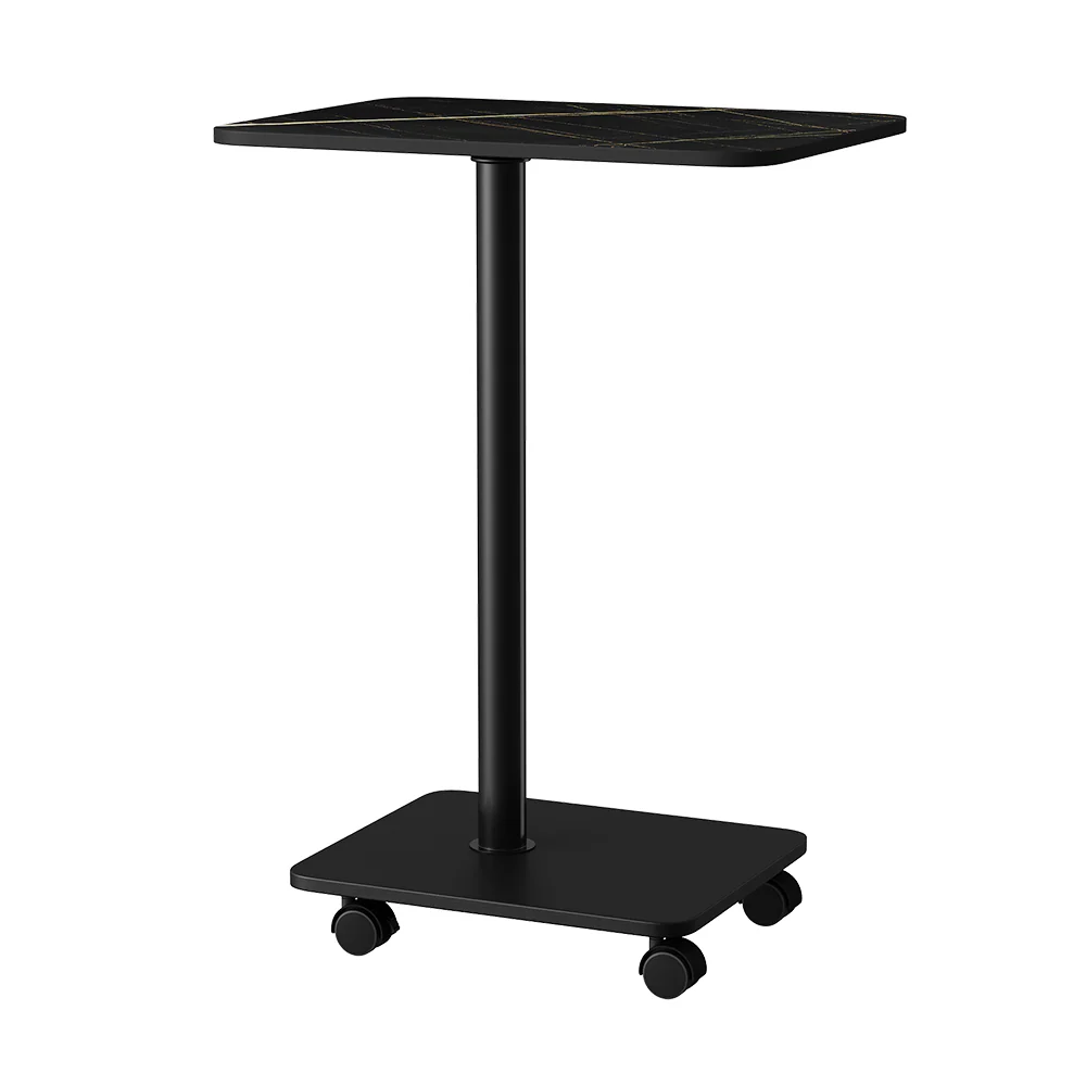 Livingandhome Black Marble C-Shaped Side Table with Wheels - Image 2