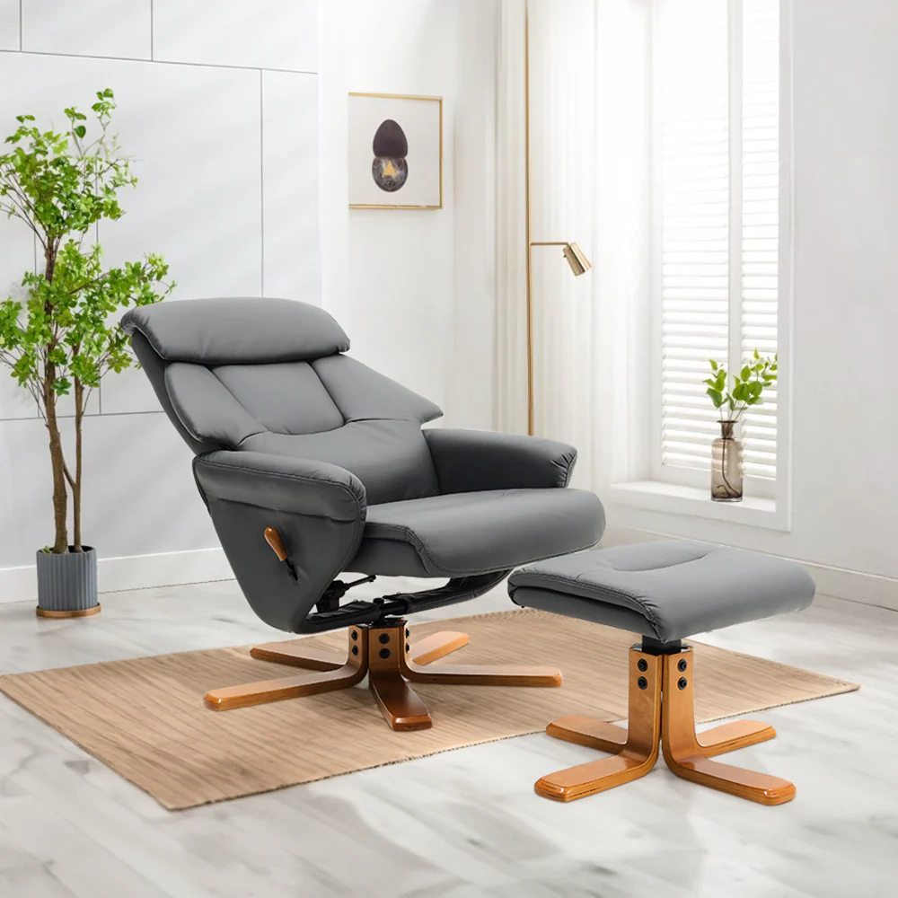 Livingandhome Brown Faux Leather Swivel Recliner Set - Image 2