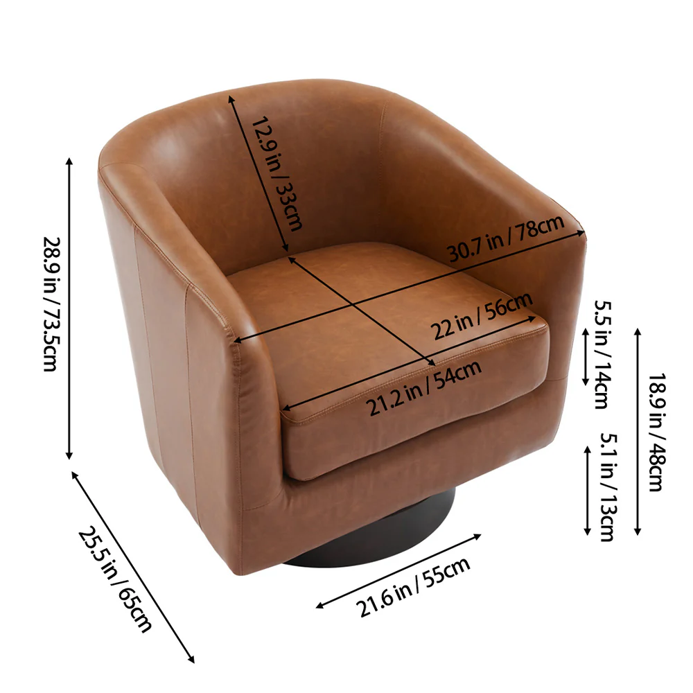 Livingandhome Brown Modern Swivel Single Armchair - Image 3