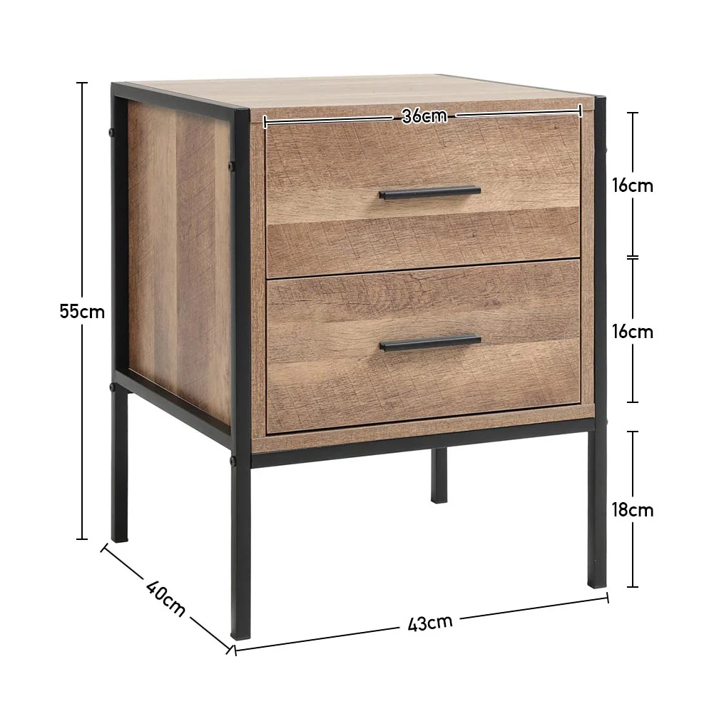 Livingandhome Brown Wooden Bedside Table with Storage - Image 5