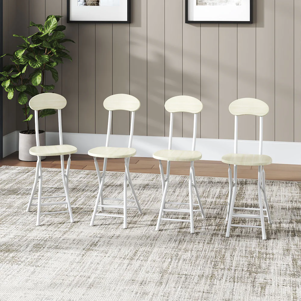 Livingandhome Compact Wooden Folding Chair with Metal Legs Set of 4