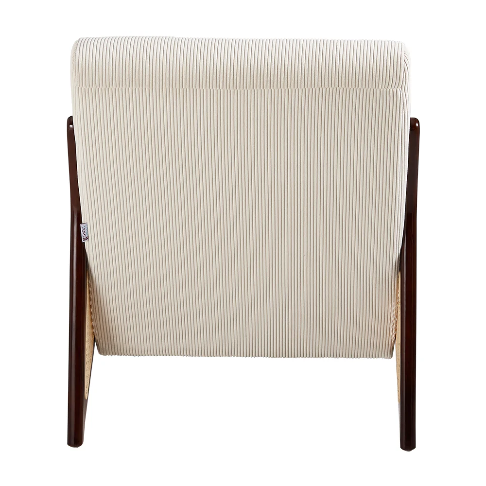 Livingandhome Corduroy Armchair with Rattan Armrest - Image 3