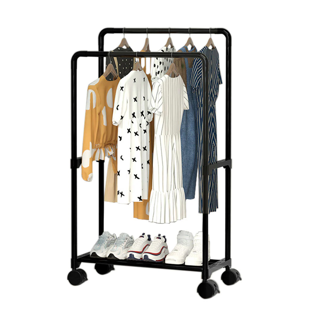 Livingandhome Double Rod Metal Clothes Rack on Wheels - Image 4