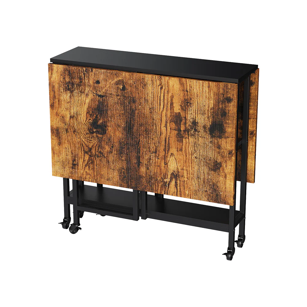 Livingandhome Folding Dining Table With Wheels And Storage Shelves - Image 2