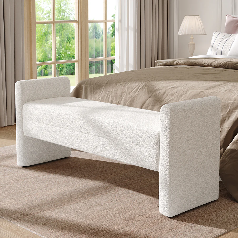 LivingandHome H-Shaped Teddy Upholstered Bench - Image 2