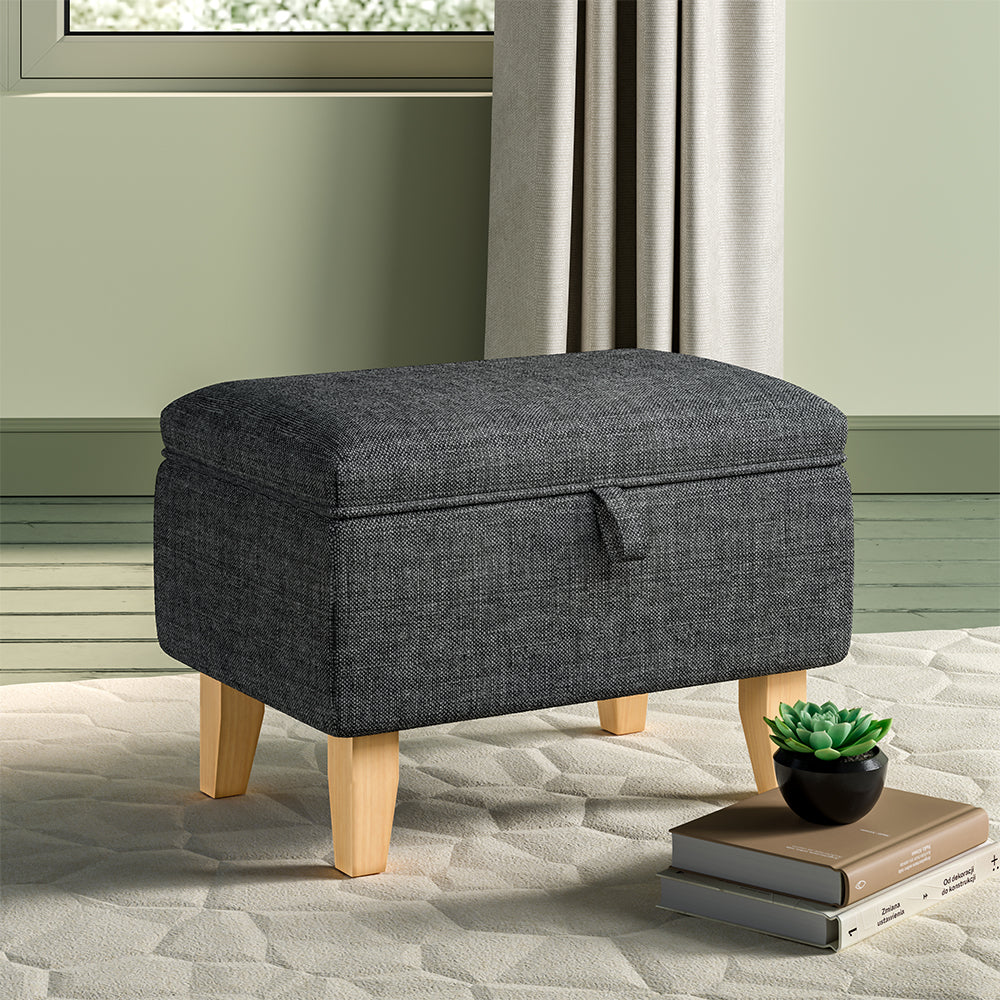 Livingandhome Linen Upholstered Storage Ottoman Stool - Image 2