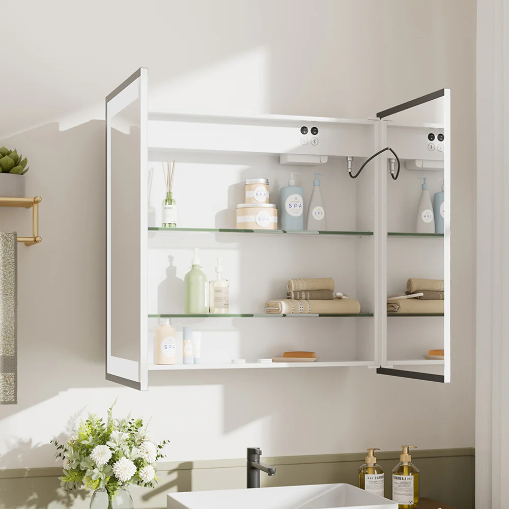 Livingandhome Modern Black LED Wall-Mount Mirror Cabinet