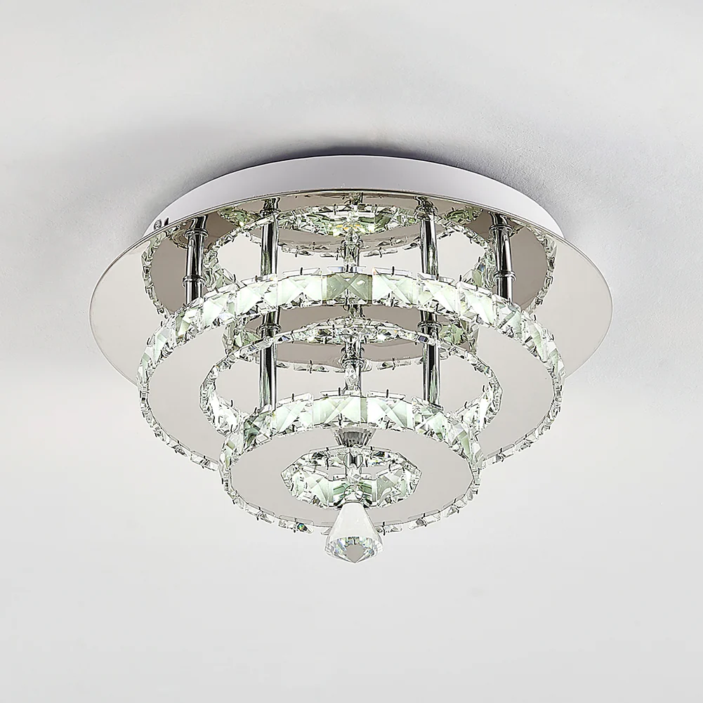 Livingandhome Modern Double-tiers Round Crystal LED Ceiling Light - Image 4
