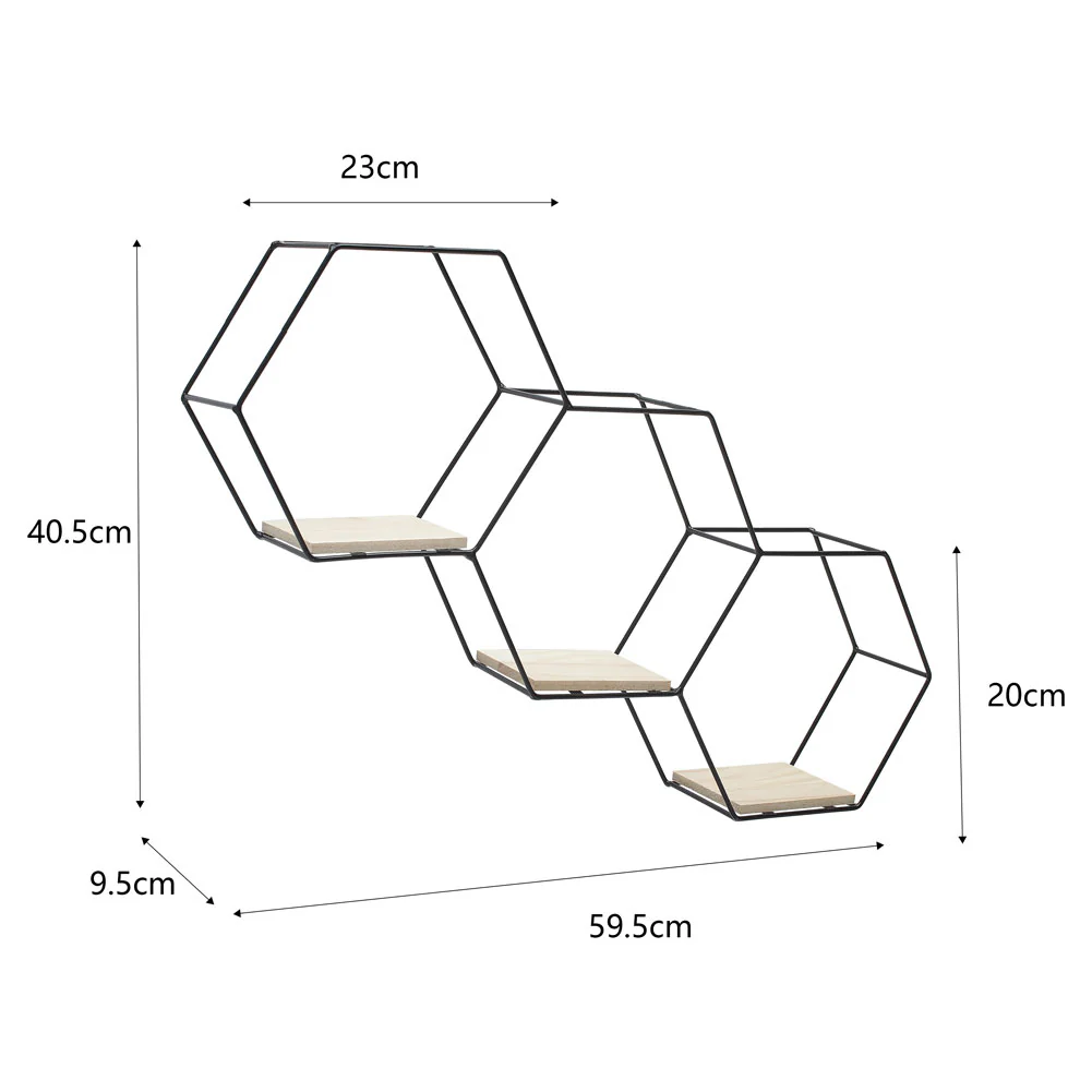 Livingandhome Modern Hexagon Wall Shelf with Iron Frame - Image 6