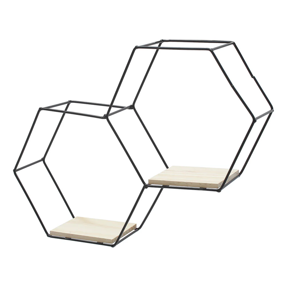 Livingandhome Modern Hexagon Wall Shelf with Iron Frame - Image 3