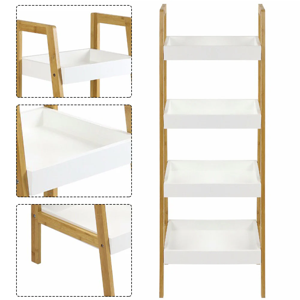 Livingandhome Nordic Freestanding 4-Tier Wooden Ladder Shelf Organizer - Image 3