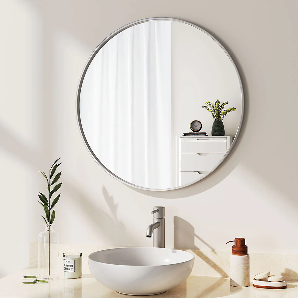 Livingandhome Nordic Round Bathroom Framed Mirror Wall Hanging - Image 3