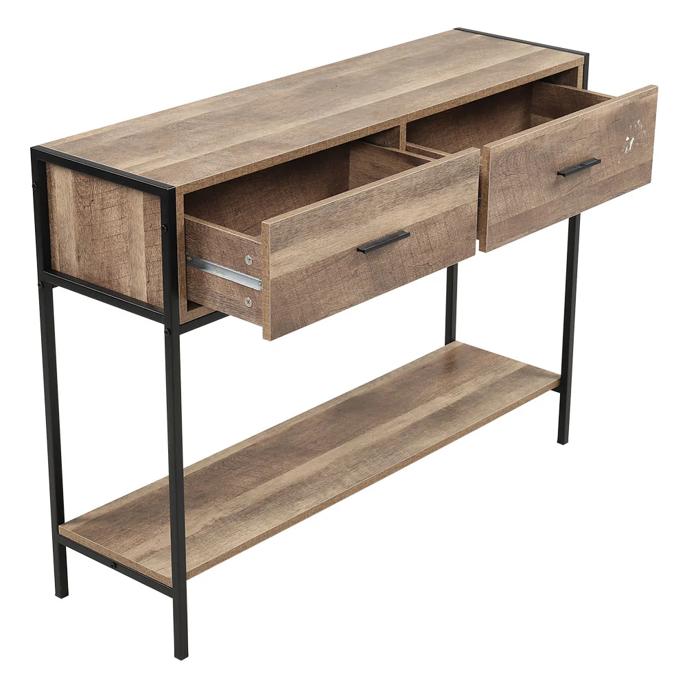 Livingandhome Rustic Console Table with Drawers - Image 3