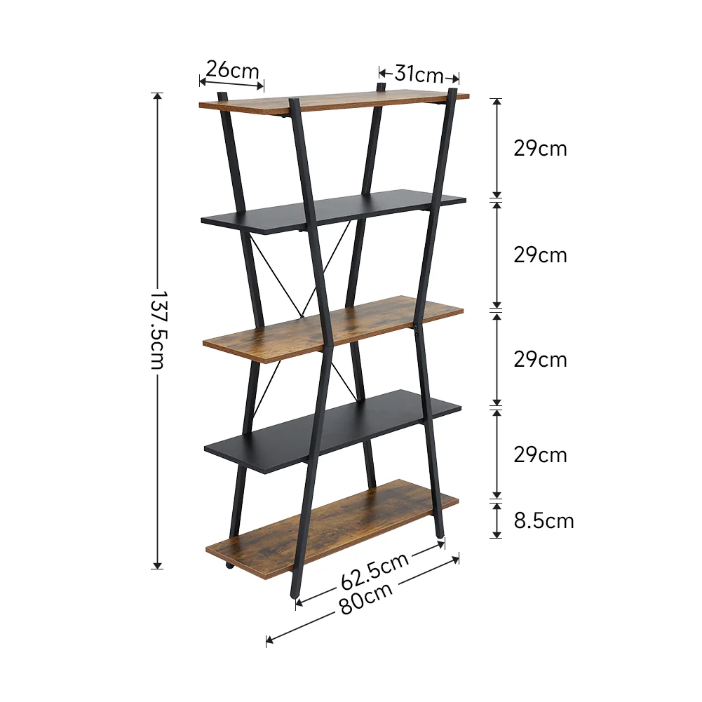 Livingandhome Rustic Industrial Metal and Wood Bookshelf - Image 3