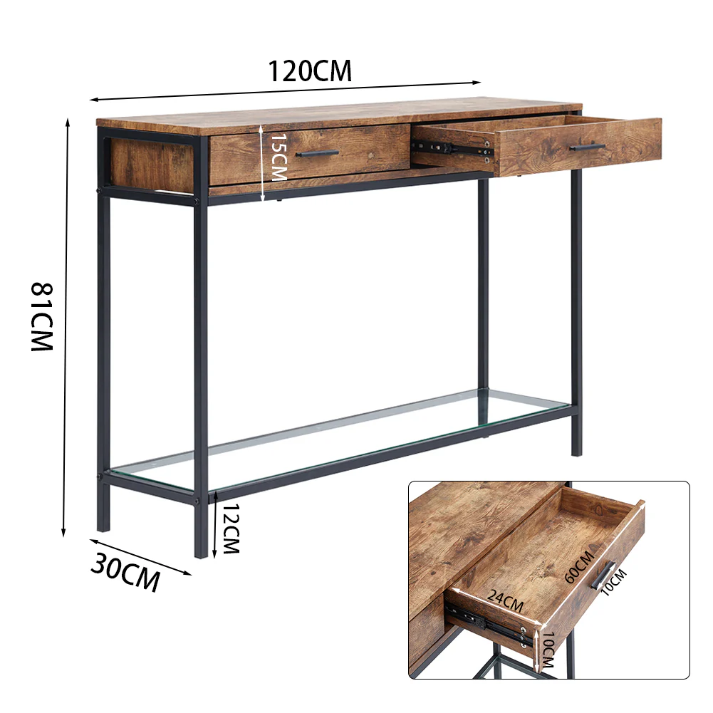 Livingandhome Rustic Storage Console with Glass Shelf - Image 4