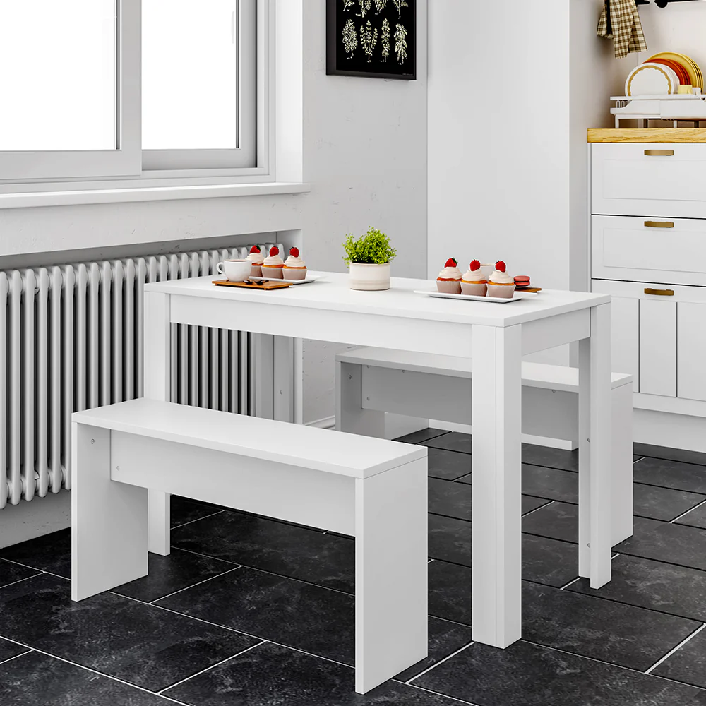 Livingandhome Set 3 Piece Modern Dining Table and Benches - Image 2