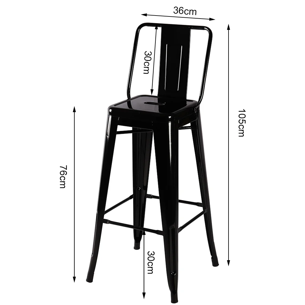 Livingandhome Set of 4 Metal Frame Industrial Style High Chair Bar Stool - Image 2