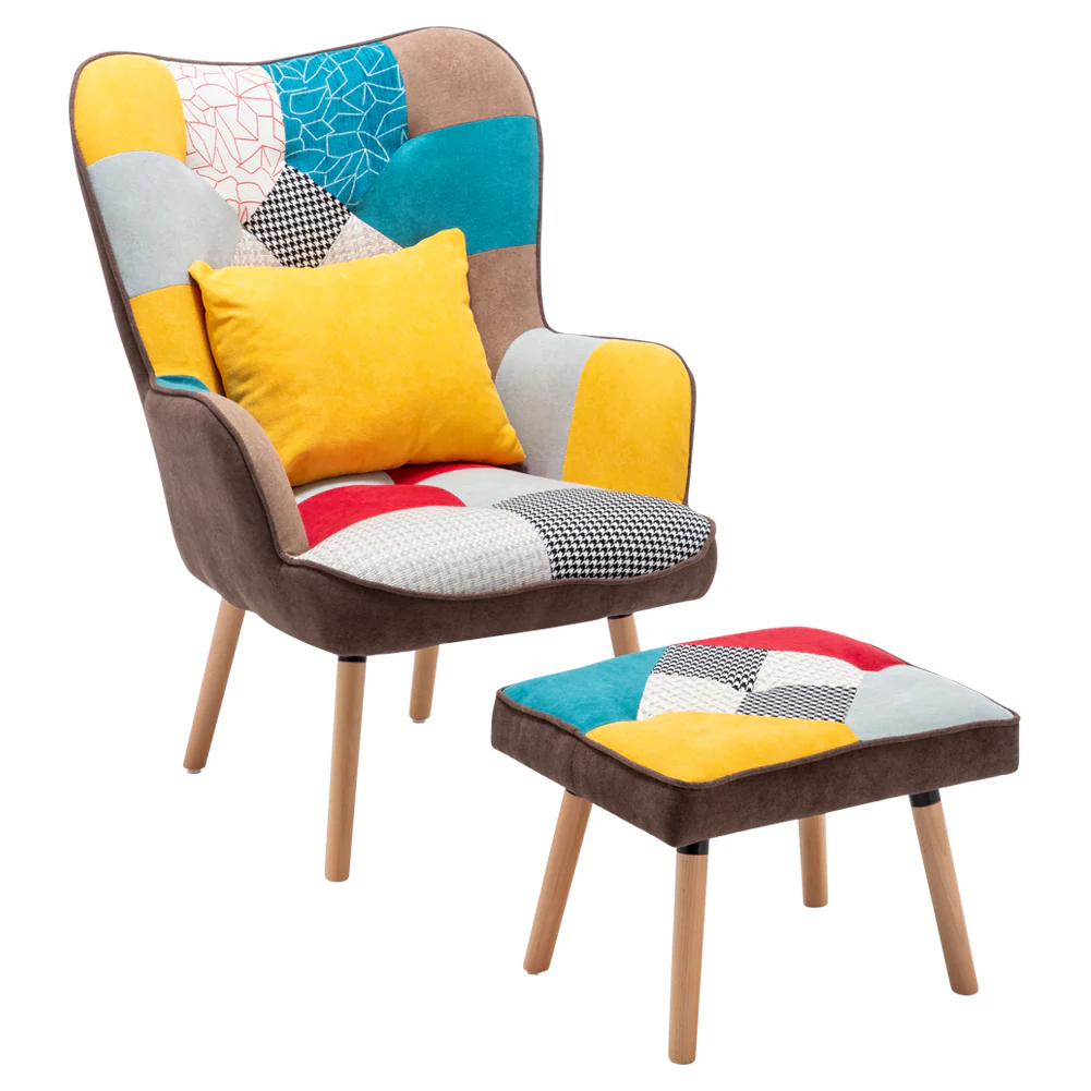 Livingandhome Upholstered Wingback Armchair with Footrest and Cushion