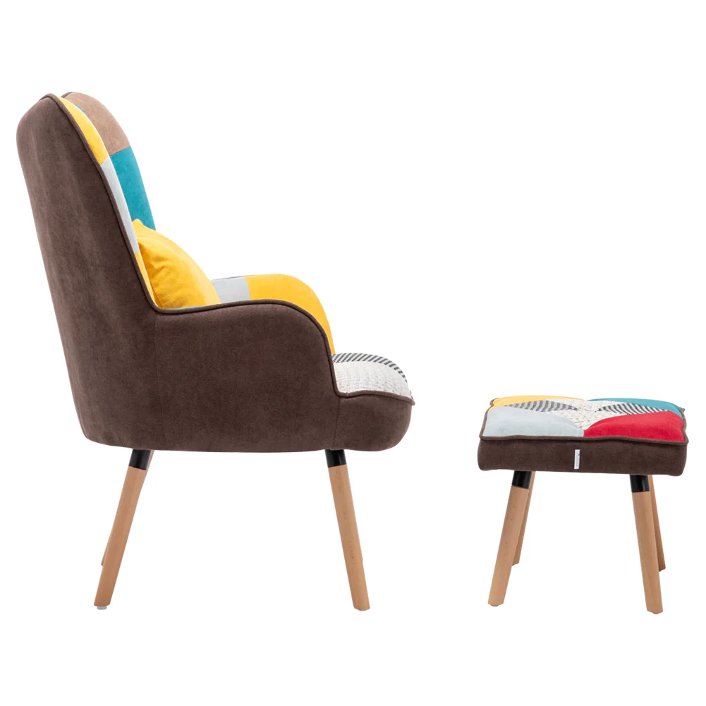 Livingandhome Upholstered Wingback Armchair with Footrest and Cushion - Image 3