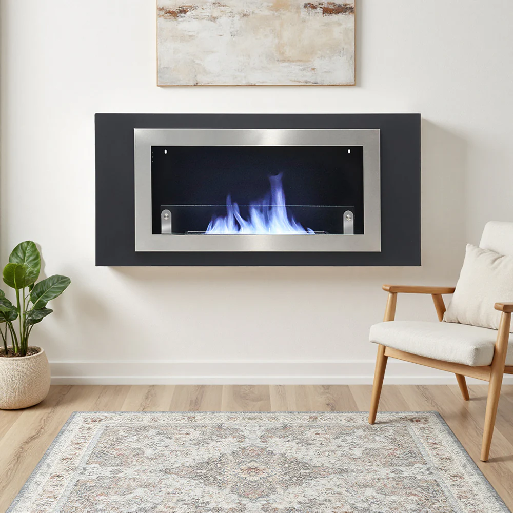 Livingandhome Wall Mount Rectangular Ethanol Fireplace Stainless Steel Heater - Image 2