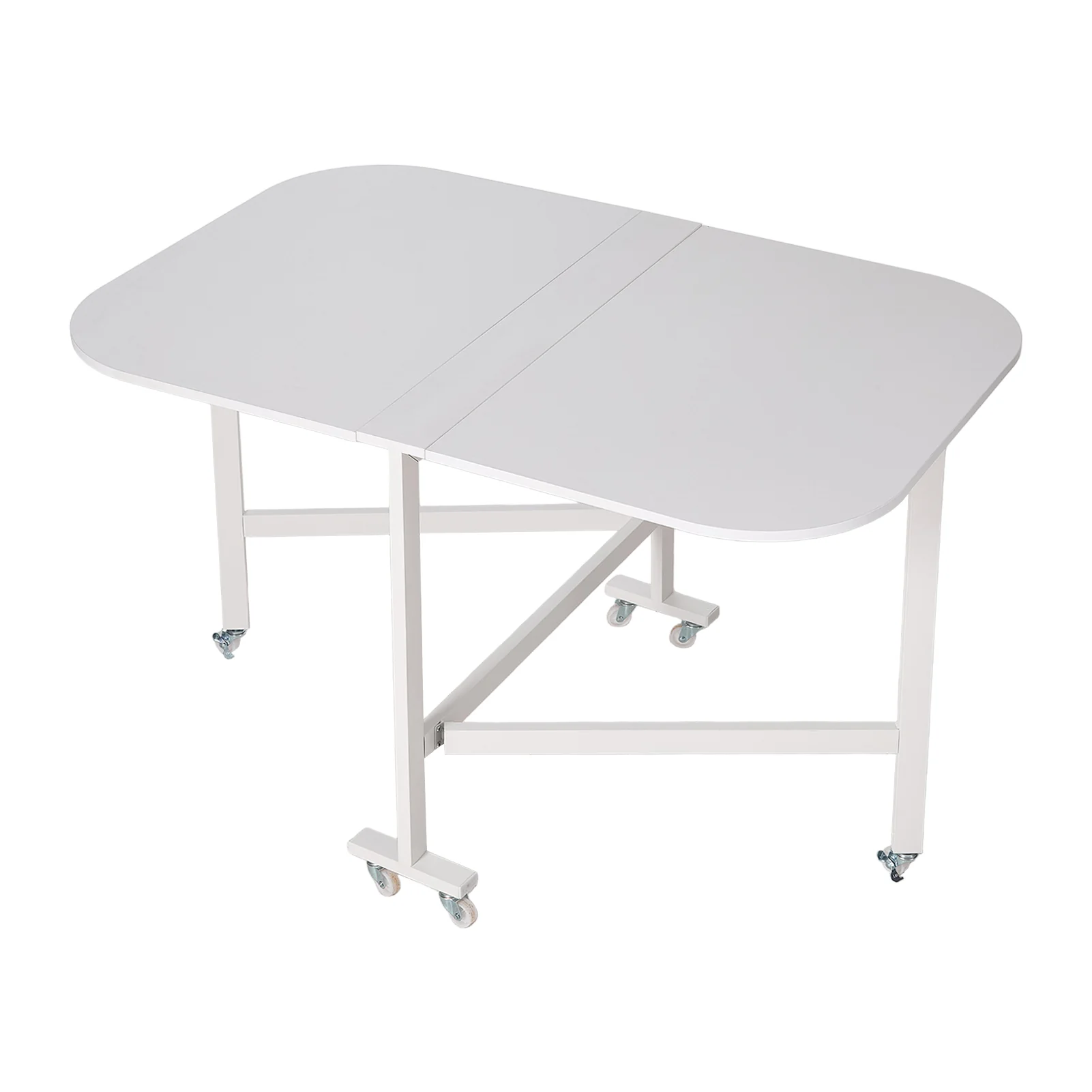 Livingandhome White Folding Dining Table with Wheels - Image 4