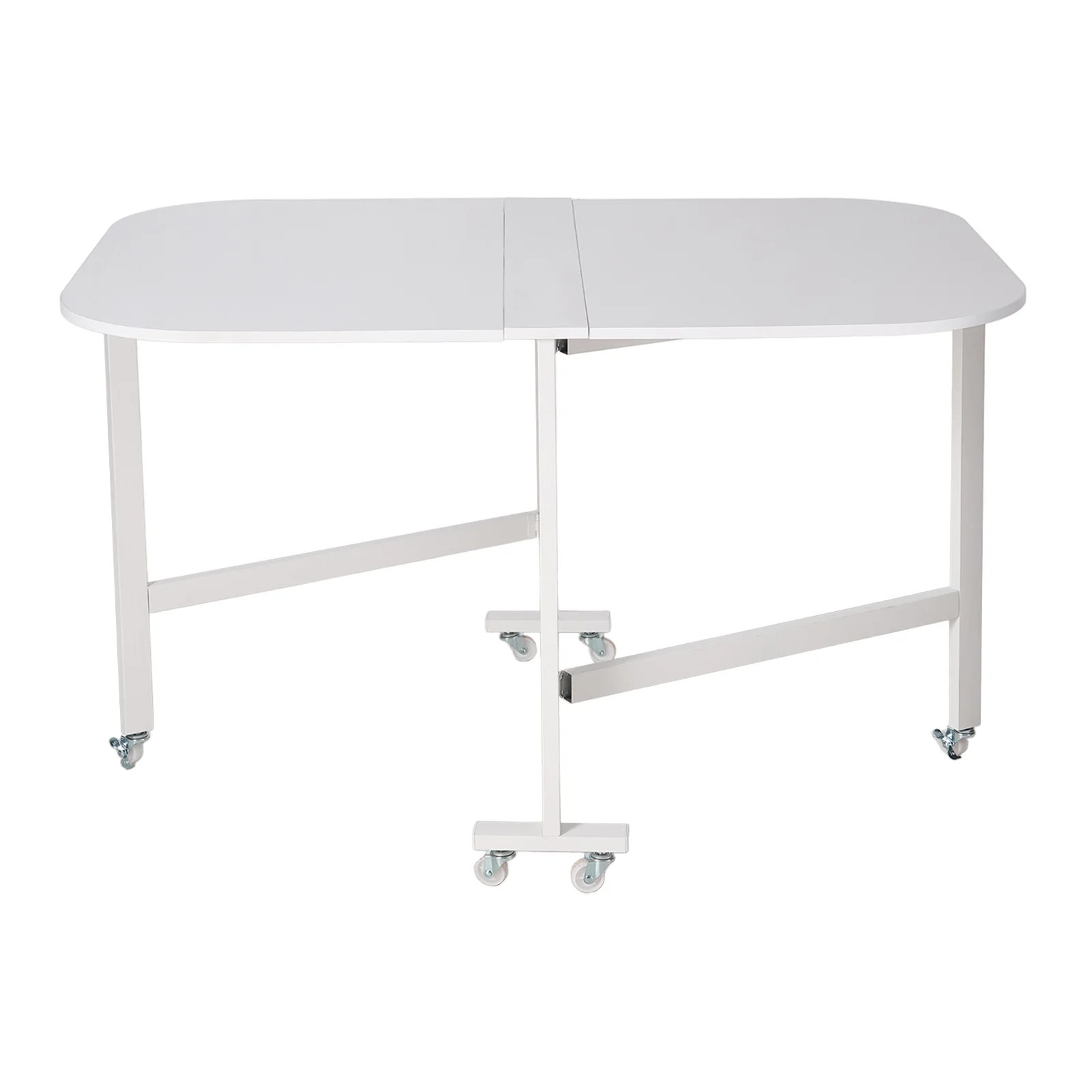 Livingandhome White Folding Dining Table with Wheels - Image 6