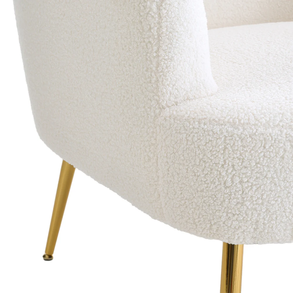 Livingandhome White Teddy Fabric Armchair With Metal Legs - Image 2