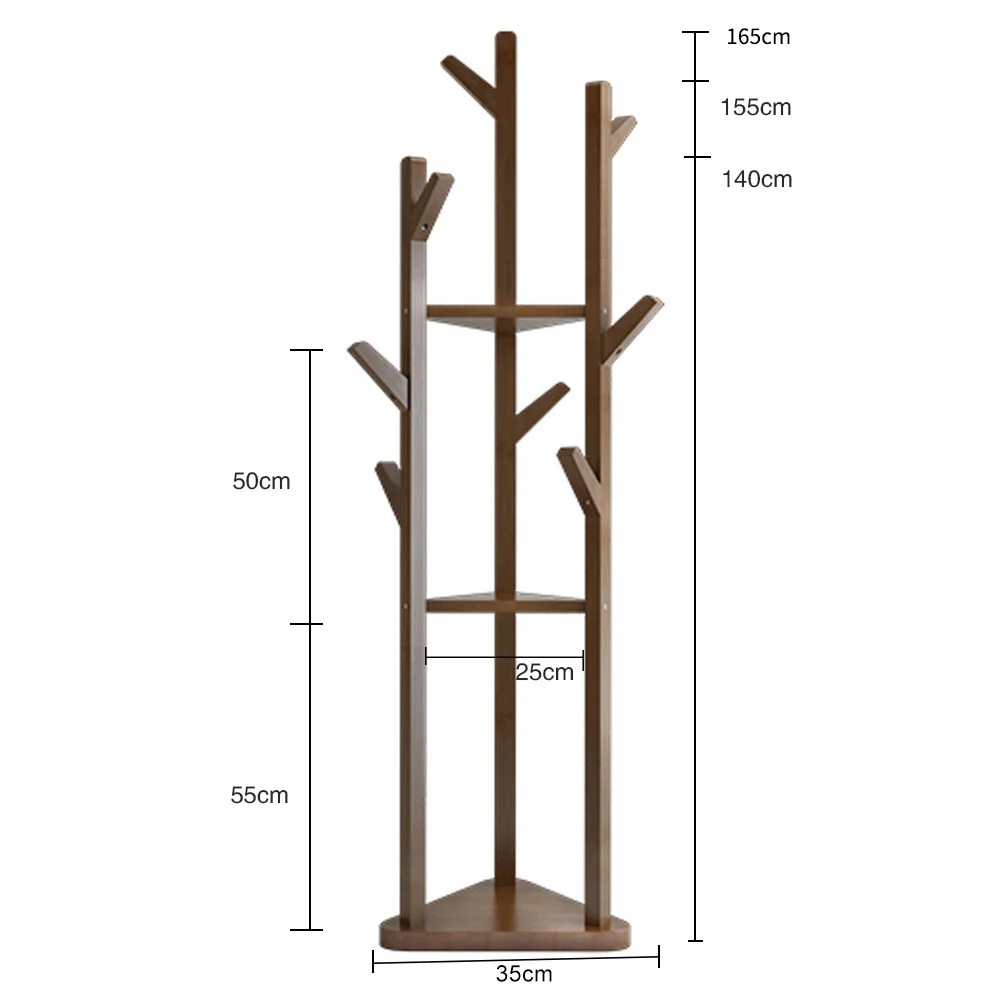 Livingandhome Wooden Coat Rack Stand with 3 Shelves for Entryway - Image 3
