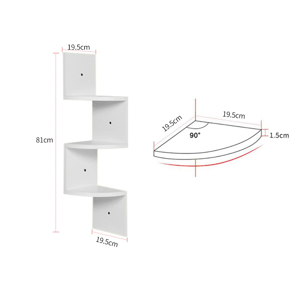 Livingandhome Wooden Zigzag Floating Corner Shelves 3-Tier White - Image 4