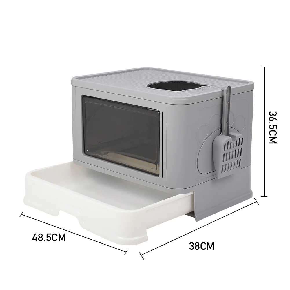 LivingandhomeEnclosed Folding Plastic Cat Litter Box with Scoop - Image 8