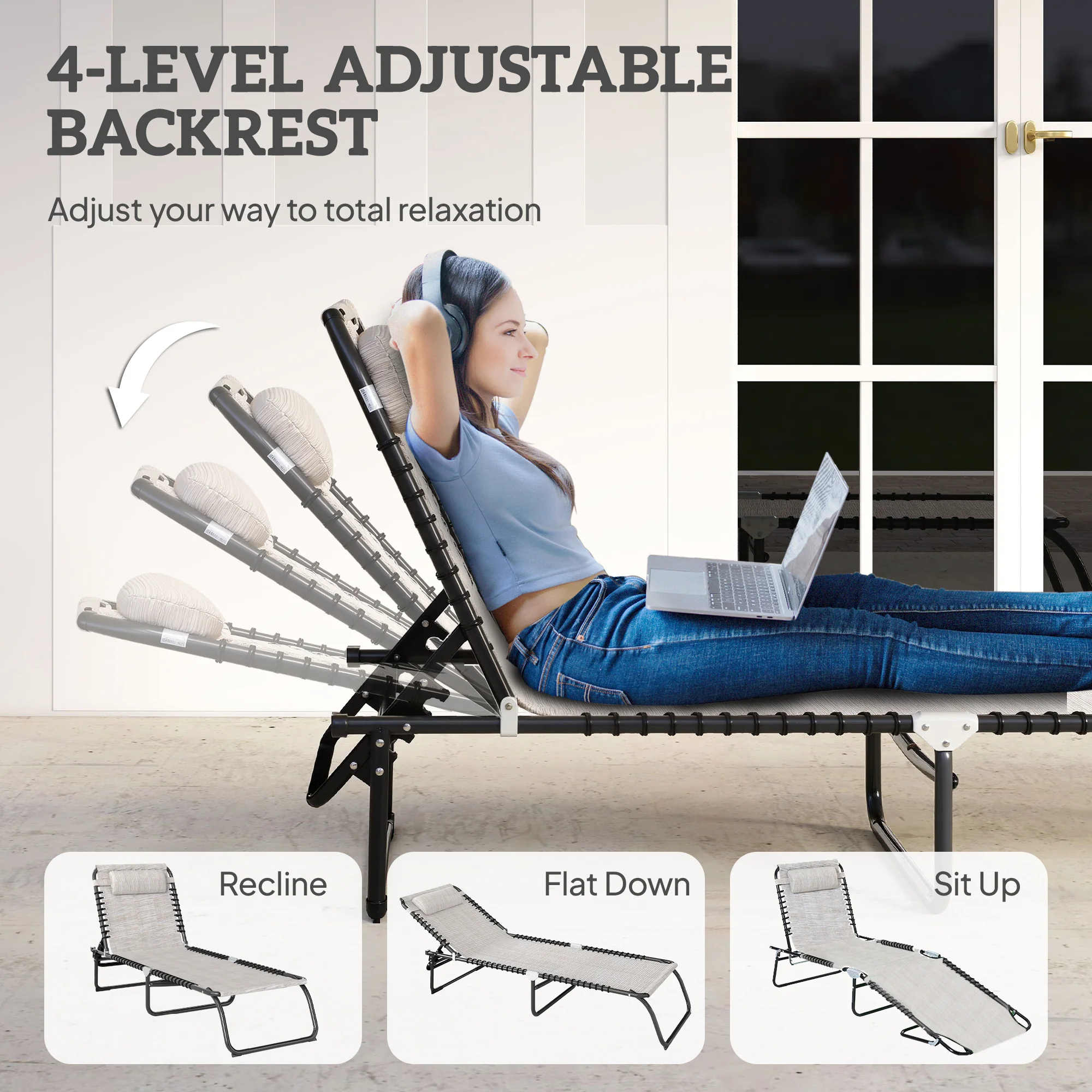 Outsunny Reclining Sun Lounger - Image 10