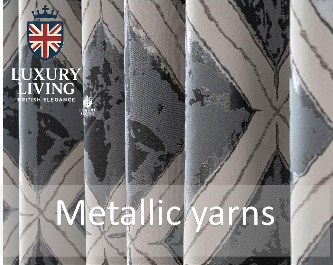 Luxury Diamond Jacquard Fully Lined Ring Top Curtains with Metallic Thread Charcoal/Silver - Image 4